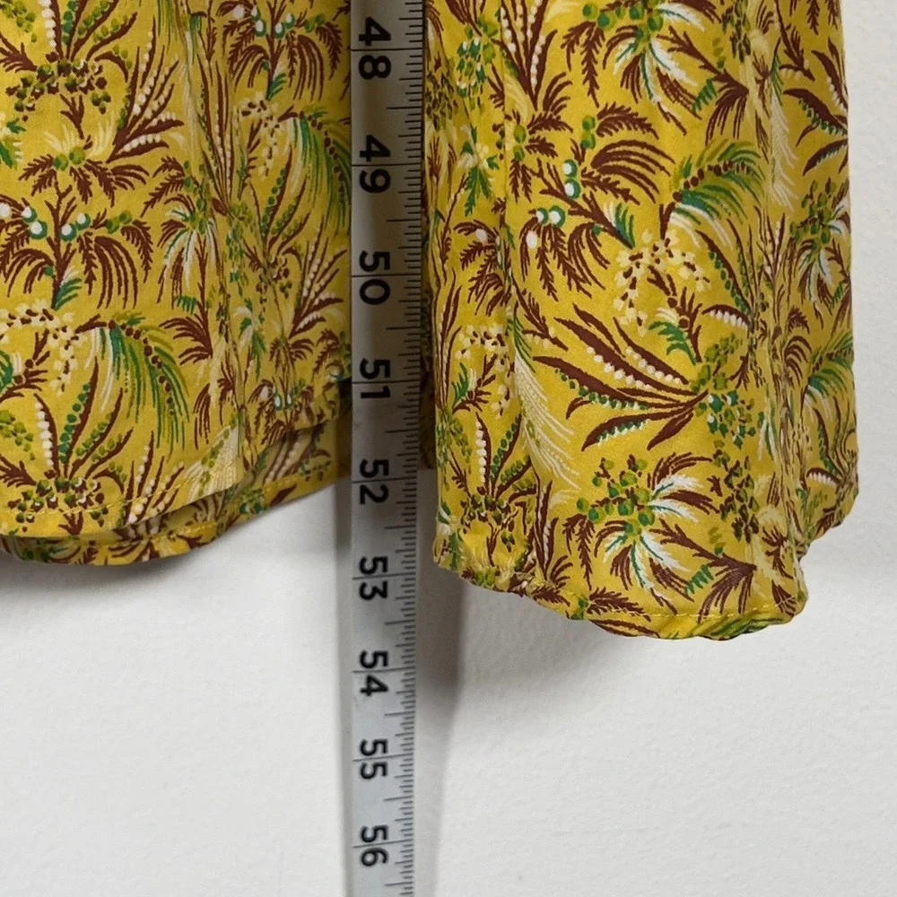 Ann Taylor Yellow Tropical Palm Print Maxi Dress Flutter Sleeve Pom‎ Pom Medium